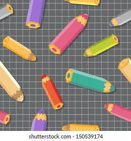 Seamless pattern with color pencils. School background. Vector illustration.