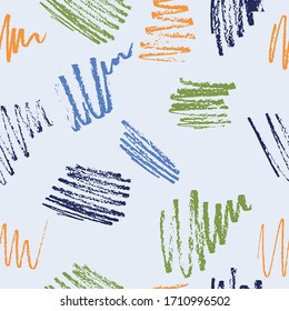Seamless pattern.  Seamless pattern of the color pencils strokes.  It is possible to repeat it continuously without any seams. Chaotic pattern. Children flourish. Fashion camouflage.