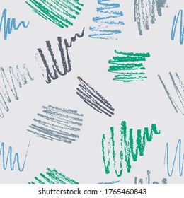 Seamless pattern.  Seamless pattern of the color pencils strokes.  It is possible to repeat it continuously without any seams. Chaotic pattern. Children flourish. Fashion camouflage.