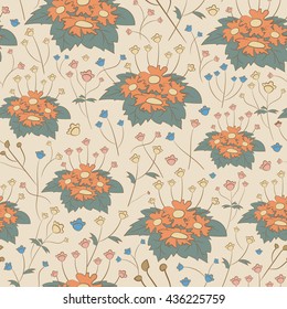 Seamless pattern with color piles of tender flowers