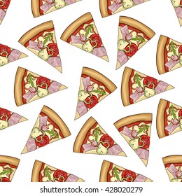 Seamless pattern color pizza with bacon