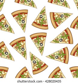 Seamless pattern color pizza with mushrooms