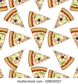 Seamless pattern color pizza with shrimp