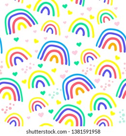 Seamless pattern with  color rainbow. Doodle