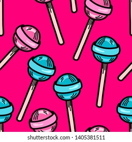 Seamless pattern with color round lollipops. Vector illustration.