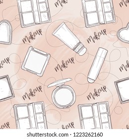 Seamless pattern of color set makeup products