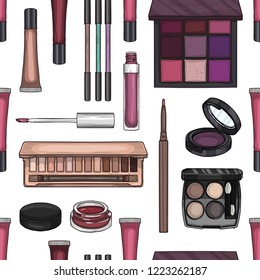 Seamless pattern of color set makeup products