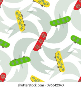 Seamless pattern with color skateboards on Jamaica. Decorative print on fabric, packaging. Vector illustration.