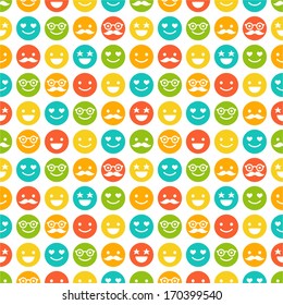 Seamless Pattern With Color Smileys For Textiles, Interior Design, For Book Design, Website Background.