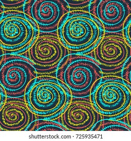 Seamless pattern with color sparkling spiral tinsels. Bright vector fashion new year or christmas texture for textile, wrapping paper, cover, surface, wallpaper, background