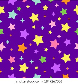 Seamless pattern with color stars on dark violet background
