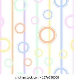 Seamless pattern of the color stripes and circles. White background