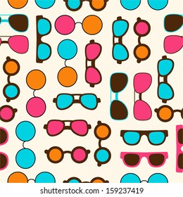 Seamless pattern with color sun glasses for textiles, interior design, for book design, website background.