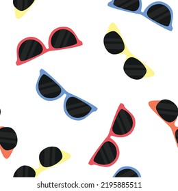 Seamless pattern with color sunglasses different types. Vector illustration