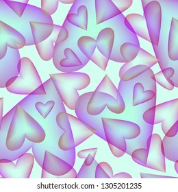 Seamless pattern with color transparent hearts. Vector  background romantic design. For Valentine s day, greeting cards and invitations of the wedding, birthday, mother s day, web design