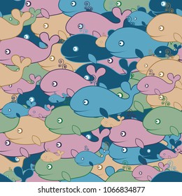 Seamless pattern with color whales