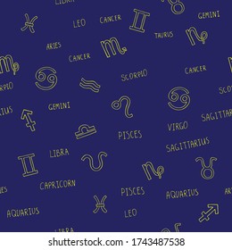 Seamless pattern in color with zodiac all signs 