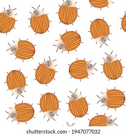 Seamless pattern with colorado beetle. Vector hand drawn illustration.