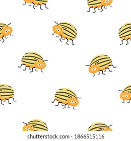Patrón sin foco con escarabajo de papa colorado. Leptinotarsa decemlineata. escarabajo colorado. personaje de dibujos animados colorado escarabajo.