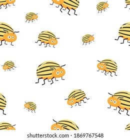 Seamless pattern with colorado potato beetle. Leptinotarsa decemlineata. colorado beetle. cartoon character on white background.