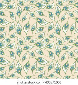 Seamless pattern with with colored abstract feathers. Tribal feathers background.