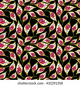 Seamless pattern with with colored abstract feathers. Tribal feathers background.