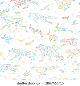 seamless pattern colored animals of the north