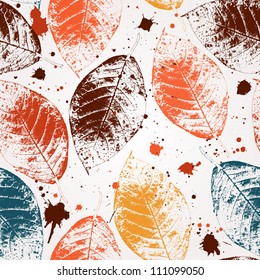 Seamless pattern with colored autumn leaves and blots. EPS 10 vector illustration