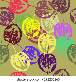 Seamless pattern of colored autumn leaves.