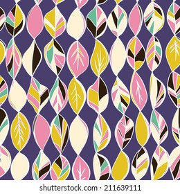 Seamless pattern with colored autumn leaves on a pastel background. Bright color. Vector illustration.  Autumn endless background, Used for wallpaper, pattern fills, surface textures.