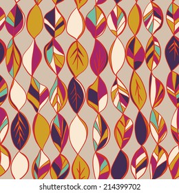 Seamless pattern with colored autumn leaves on a dark background. Vector illustration. Used for wallpaper, pattern fills, surface textures.