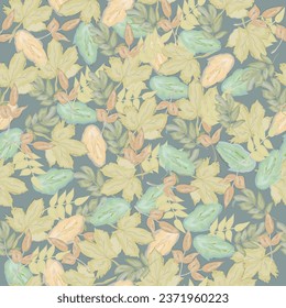 Seamless pattern with colored autumn leaves on a dark background in the style of watercolor. vector graphic for fabric, background, paper, wrapping