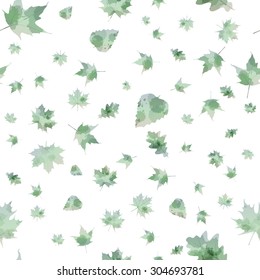 Seamless pattern with colored autumn leaves and blots. EPS 10 vector illustration