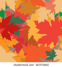 Seamless pattern with colored autumn leaves and blots. Autumn background.