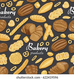 Seamless pattern with colored bakery products. Vector illustration for your design
