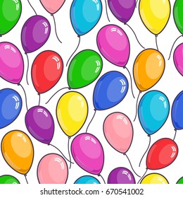 seamless pattern colored balloons on white background. greeting, celebration, birthday pattern. Vector illustration.
