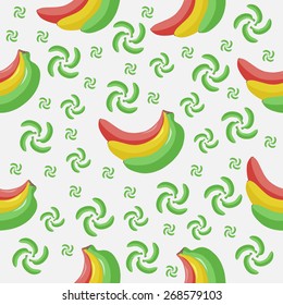Seamless pattern of colored bananas on white background