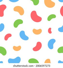Seamless pattern with colored beans on a white background.
