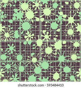 Seamless pattern. Colored blots. Checkered background. Grungy textiles. Wallpaper for children. Camouflage. Flat. Cartoon. 
