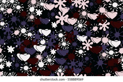 Seamless pattern of colored blots and hearts. Fashion camouflage.