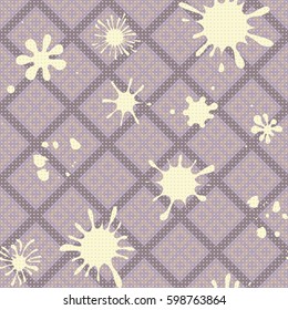 Seamless pattern. Colored blots on a plaid background. Grungy textiles. Children's camouflage. Dirty tablecloth. Flat. Cartoon.