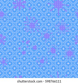 Seamless pattern. Colored blots on a plaid background. Grungy textiles. Children's camouflage. Dirty tablecloth. Flat. Cartoon.