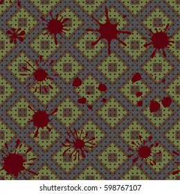 Seamless pattern. Colored blots on a plaid background. Grungy textiles. Children's camouflage. Flat. Cartoon.