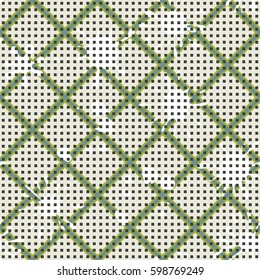 Seamless pattern. Colored blots on a plaid background. Grungy textiles. Wallpaper for children. Flat. Cartoon.