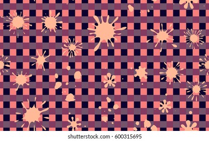 Seamless pattern. Colored blots on a plaid background. Grungy textiles. Wallpaper for children. Flat. Cartoon.