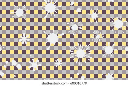 Seamless pattern. Colored blots on a plaid background. Grungy textiles. Wallpaper for children. Flat. Cartoon.