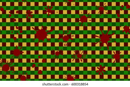 Seamless pattern. Colored blots on a plaid background. Grungy textiles. Wallpaper for children. Flat. Cartoon.