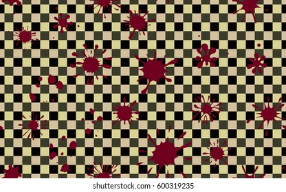 Seamless pattern. Colored blots on a plaid background. Grungy textiles. Wallpaper for children. Flat. Cartoon.