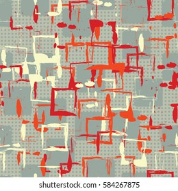Seamless pattern. Colored blots. Square prints. Chaos of colors. Grunge image. Flat. Cartoon.