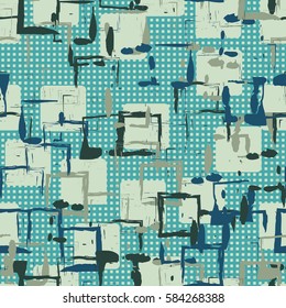 Seamless pattern. Colored blots. Square prints. Chaos of colors. Grunge image. Flat. Cartoon.